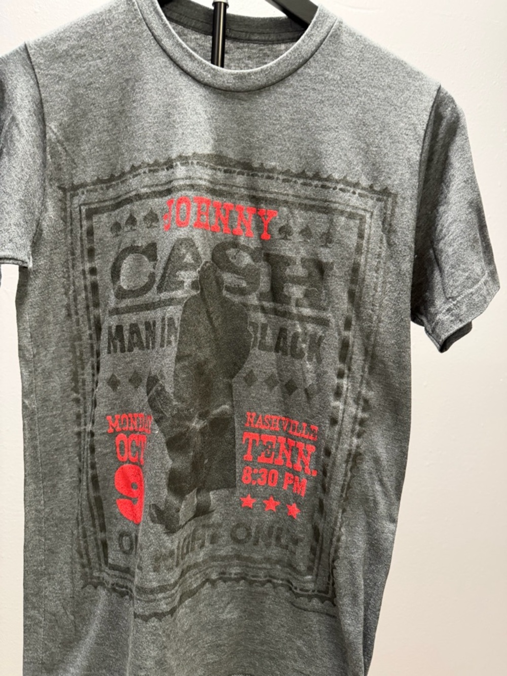 Women’s Ash Gray Tee with Red Graphic - Johnny Cash Print